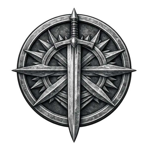King Knight casino emblem — the sword and compass of the order